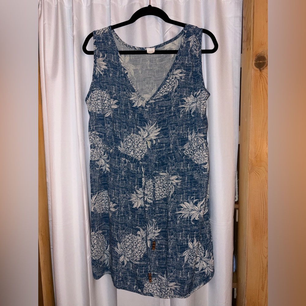 Blue Pineapple Print Sleeveless Dress